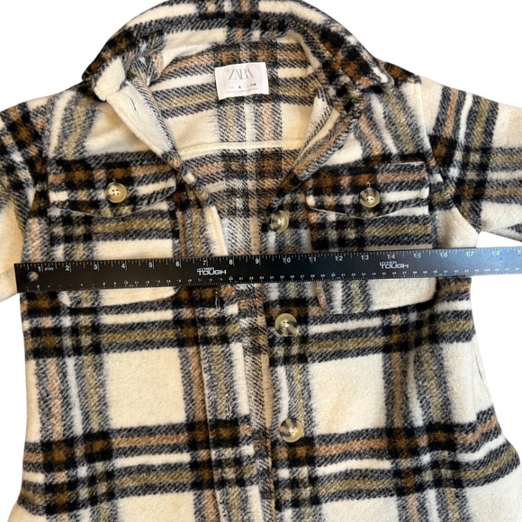 Zara Kids Plaid Button-Up Shirt Jacket, Cream, Brown, Checkered Shacket - Picture 4 of 11